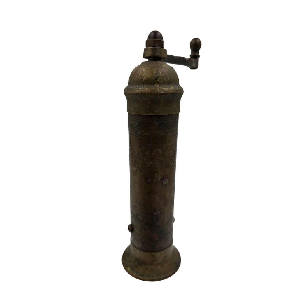 Vintage Atlas Brass Pepper Mill Grinder Made in Greece Hand Crank 8.5 Inch O1